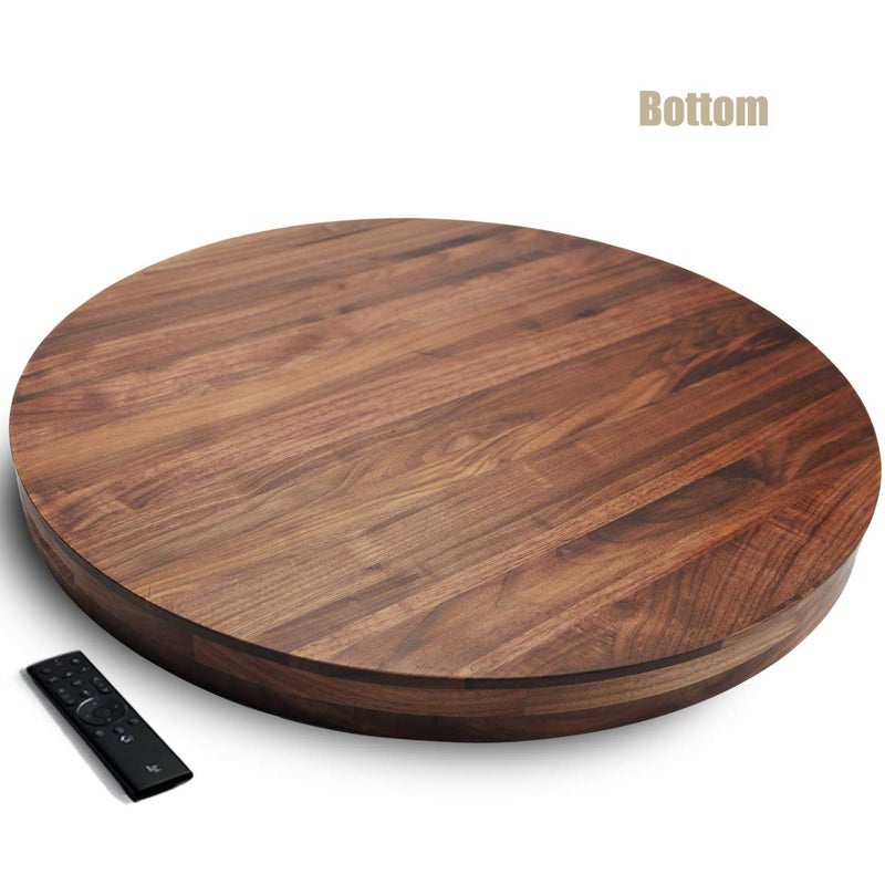 MAGIGO 24 Inches Extra Large Round Black Walnut Wood Ottoman Tray with Handles, Serve Tea, Coffee or Breakfast in Bed, Classic Circular Wooden Decorative Serving Tray - Image 4